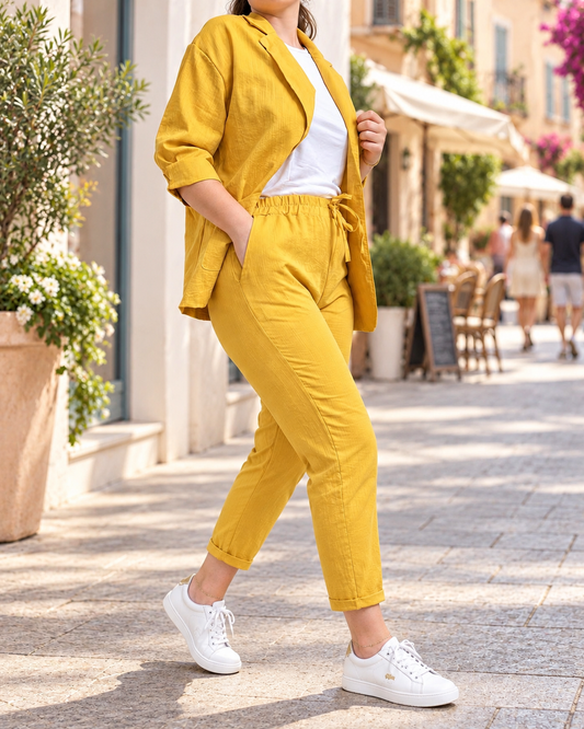 Tailleur en Lin et Coton - Moutarde
