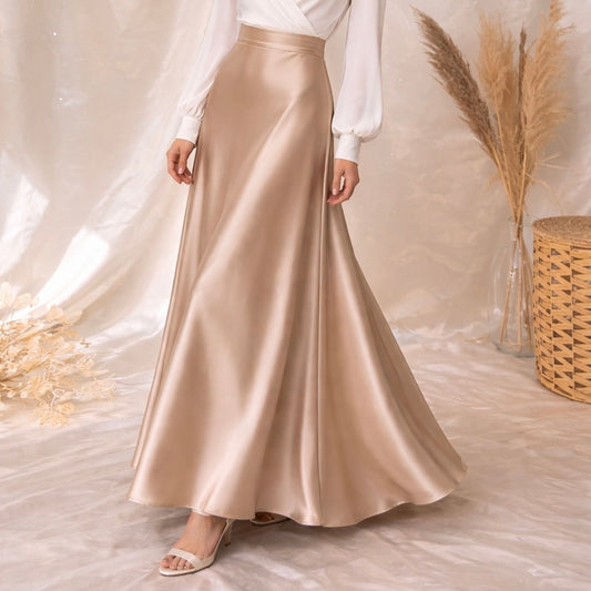 Jupe satinée « Layâne » - Beige
