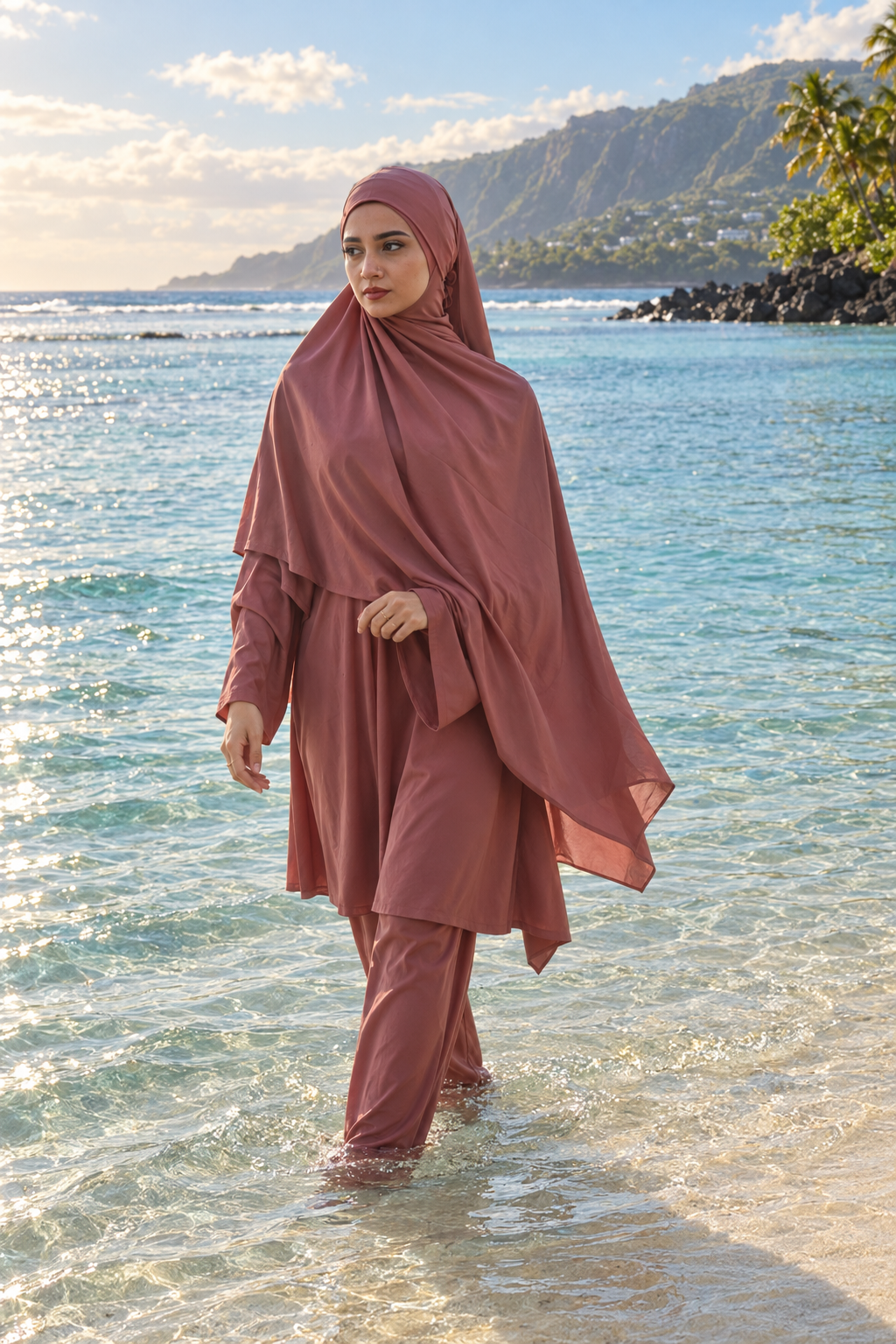 Burkini mi long - Terracotta