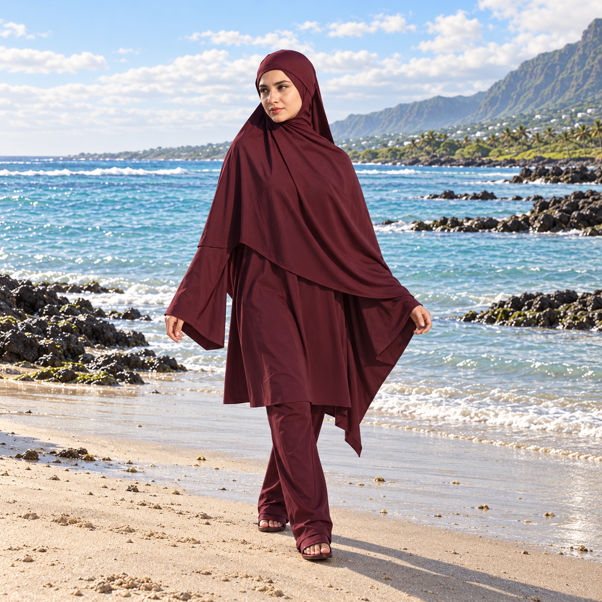 Burkini mi long - Prune
